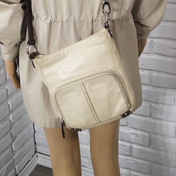 Vintage Danier Leather Light Tan w/ Dark Brown Strap Shoulder Bag or Crossbody - Picture 1 of 11